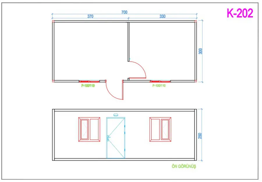 K-202 Boş İki Odalı Konteyner