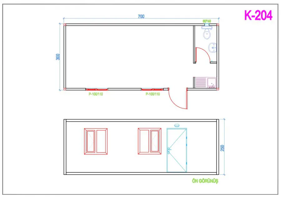 K-204 Tek Odalı WC Mutfaklı Konteyner