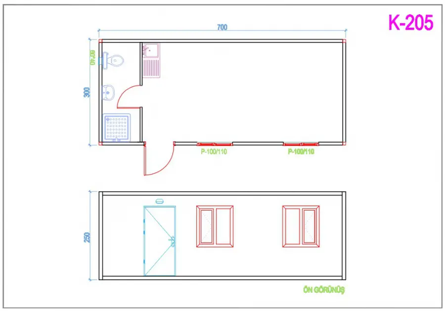 K-205 Tek Odalı WC Mutfaklı Banyo Konteyner