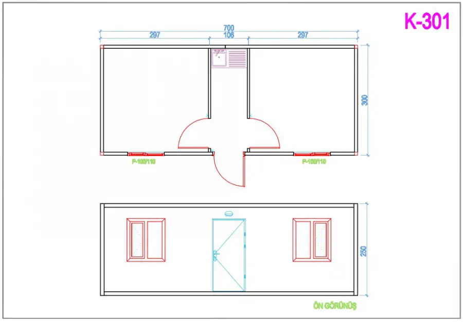 K-301 İki Odalı Mutfaklı Konteyner