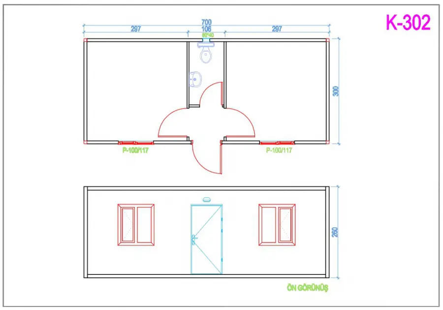 K-302 İki Odalı WC Konteyner