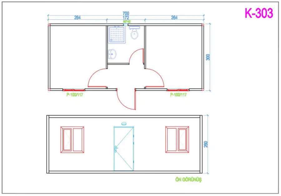 K-303 İki Odalı WC Banyo Konteyner