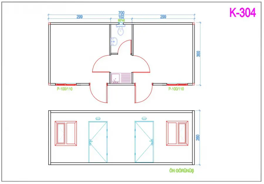 K-304 İki Odalı WC Mutfak Konteyner